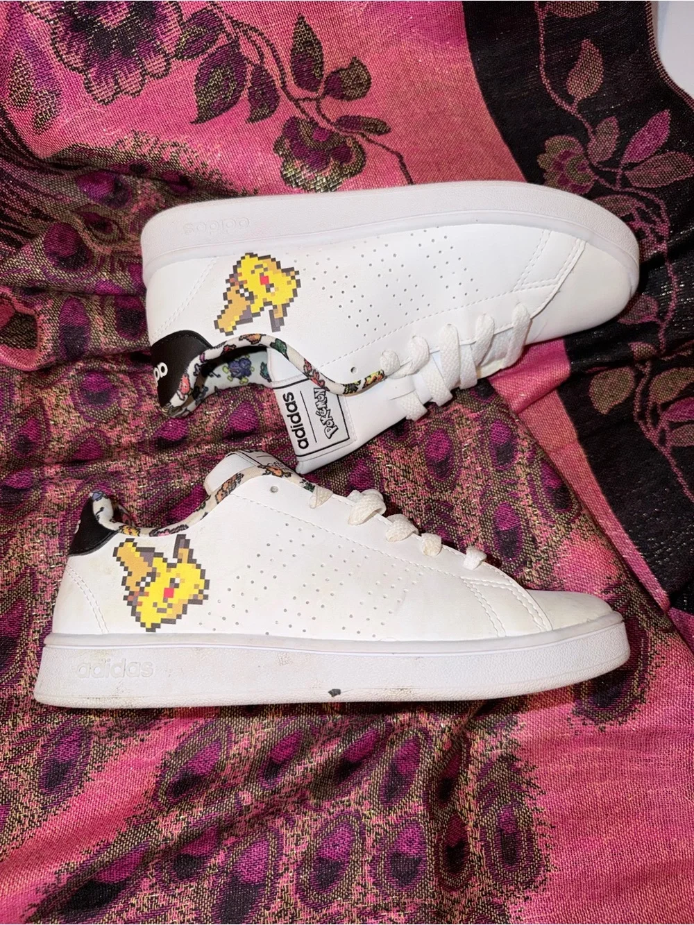 adidas White Sneakers with Yellow Pixel Character Accent
